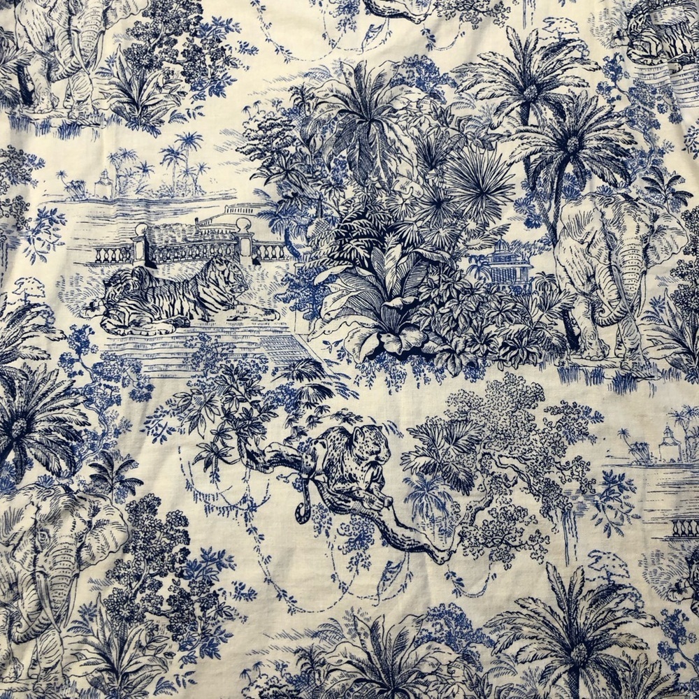 H&M Linen Blend safari Tiger Blue White Shift Dress Tie Sleeves size 2 - Picture 3 of 8